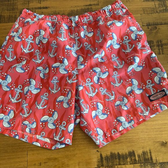 Vineyard Vines, Swim Trunks, Red, Boat Propellers, Size L - Picture 1 of 3